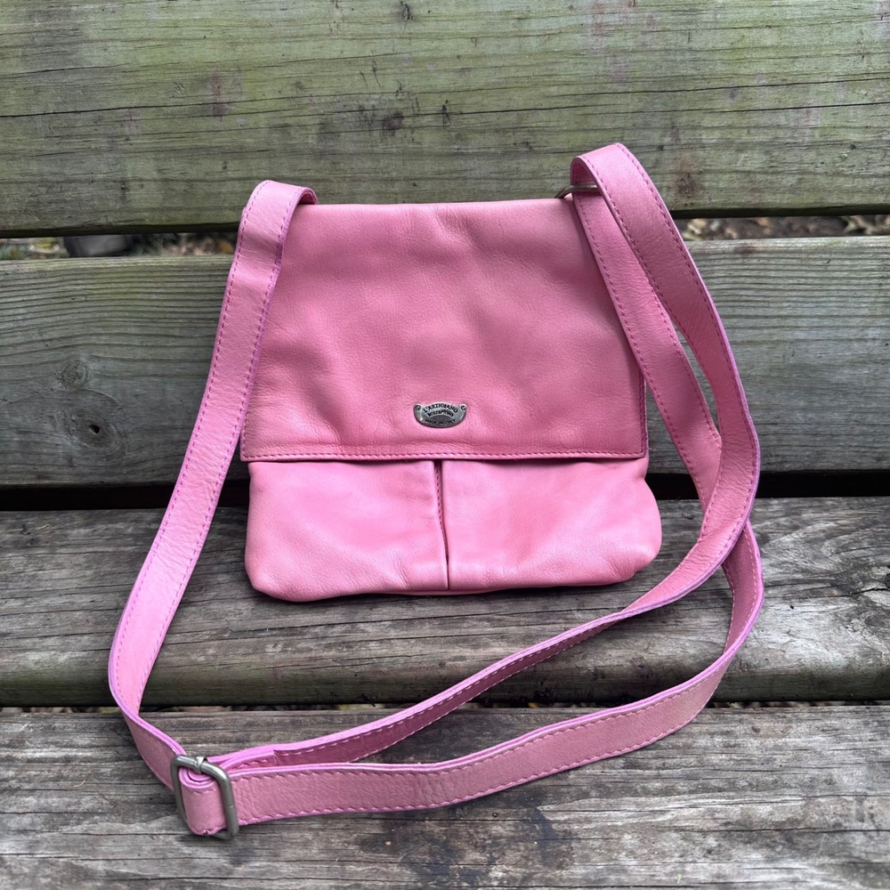 Pink Leather Flap Crossbody with Subtle Metal Emblem